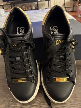 Cavalli Class Black Sneakers with Gold Heel Detail